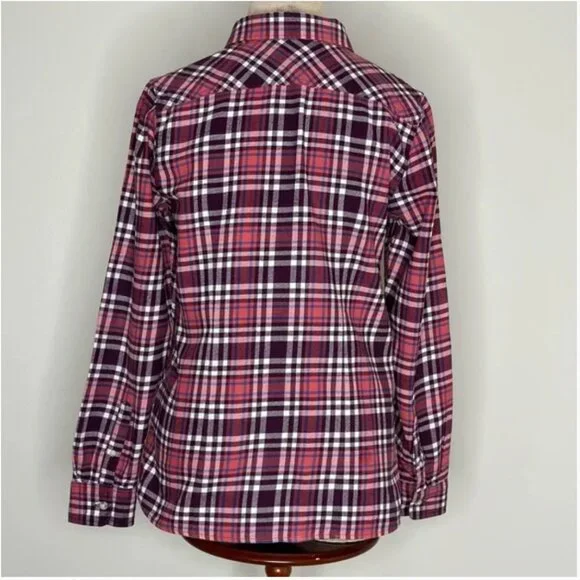 L.L. Bean Women's Scotch Plaid Flannel Shirt Purple Pink White Size Small - Picture 2 of 7